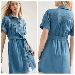 🆕Anthropologie Teal Crochet Accent Blouse